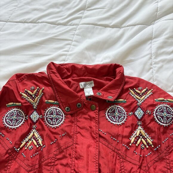 Vintage 90s Womens Size Large Nylon Track Jacket Southwestern Beaded Embellished - Picture 3 of 11